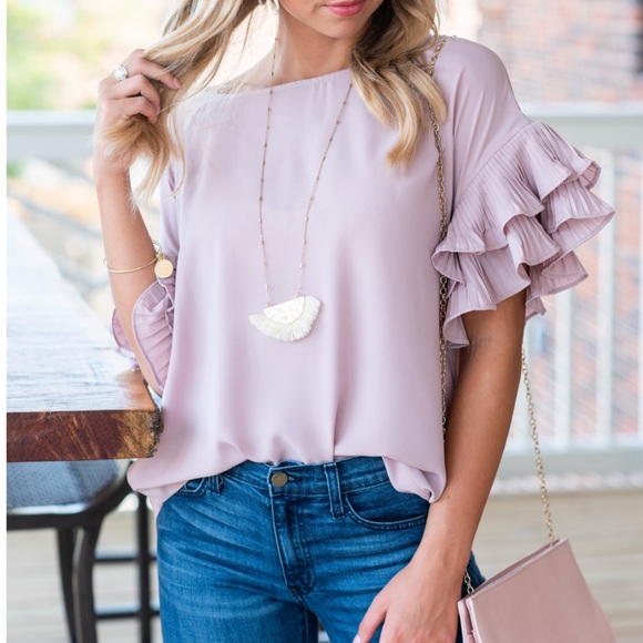 Tops - ♥️Lilac Color Top Embellished Ruffle Sleeves S.